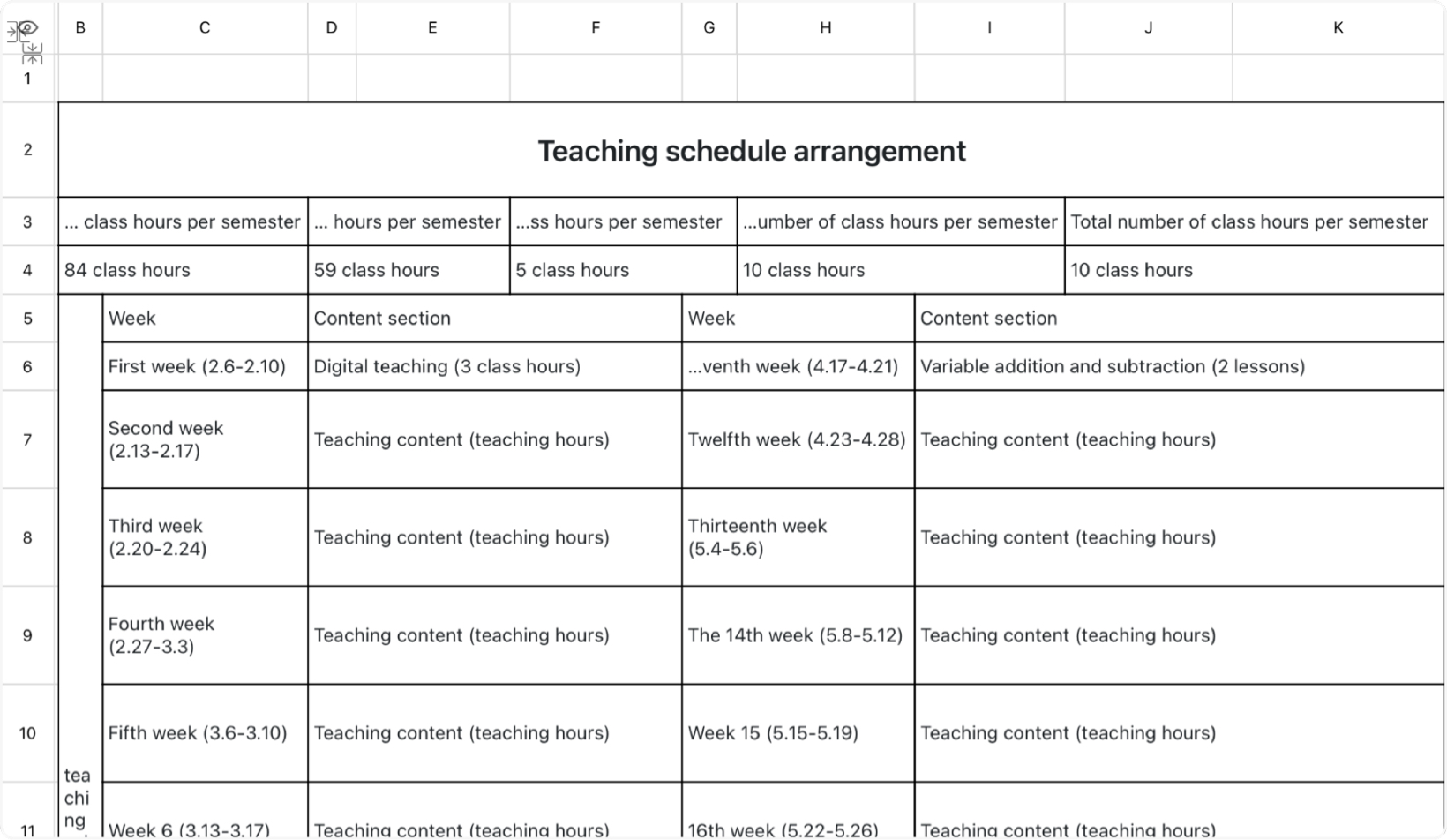 Teaching schedule arrangement